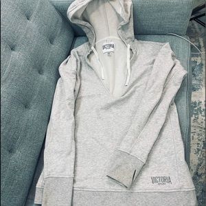 Victoria’s Secret Heathered gray deep V hoodie, size L, with thumbholes